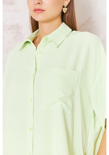 Kadın Yeşil Bol Kesim Kısa Kollu Gömlek Dm9005 Yeşil
