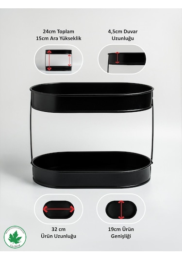 İki Katlı Metal Baton Mutfak Ve Banyo Düzenleyicisi Organizeri Ln1254 - Siyah Siyah