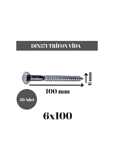 Trifon Vida 6x100 Mm Altı Köşe Anahtar Başlı Vida 50'li Paket 6 x 100 MM