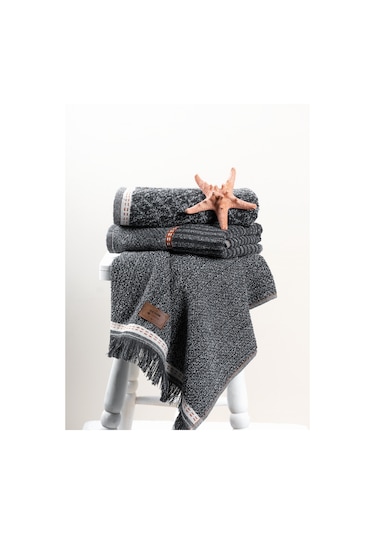 Cotton Box 3'lü Jakarlı Havlu Seti Denim Antrasit 50x90 Antrasit