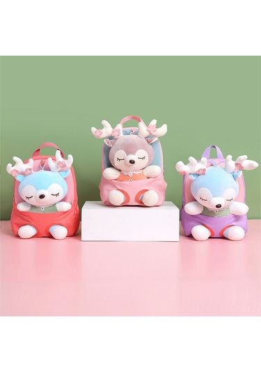 Jeemson Küçük Çocuklar İçin Pembe Geyik Desenli Yumuşak Kumaş Okul Çanta, Hafif Ve Şık Çift Askılı Bebek Sırt Çantası