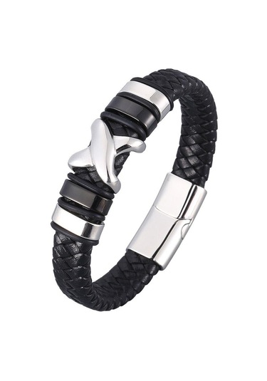 Trend Deri Bileklik Erkek Siyah Örgülü Bileklikler Erkek Takı Parti Hediyesi Paslanmaz Çelik Tokalı Bilezikler Siyah