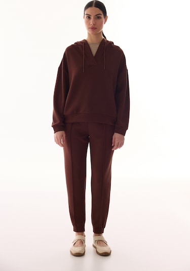 Penti Kahverengi V Yaka Oversize Kapüşonlu Sweatshirt