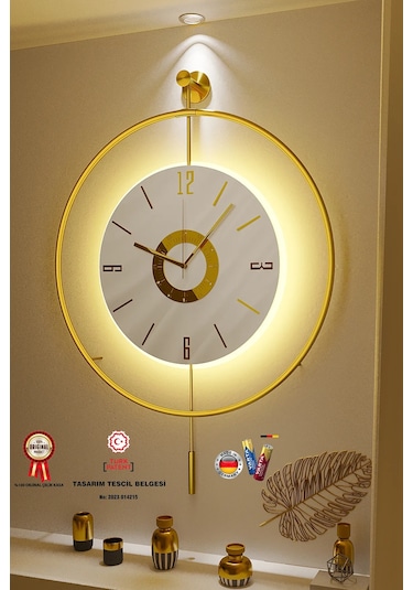 MetaQuartz Aksesuar İskandinav Kadran Gold Büyük Boy 50 x 75 CM 3 Adet Pil Metal (Mobilya) Duvar Saati Gold
