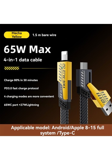 Symbee Metal Nilon Örgü 4'lü Şarj Kablosu 65w+27w Çok Fonksiyonlu Ios/type-c Uyumlu Arabada Ve Evde Hızlı Şarj 1.5m Kutulu