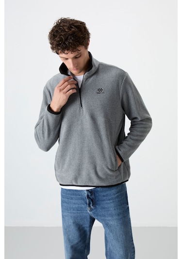 Dik Yaka Yarım Fermuarlı 2li Paket Siyah-gri Melanj Erkek Polar Sweatshirt - 87891 Siyah - Gri