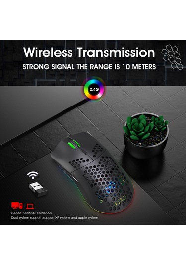 Maiyame Programlanabilir Rgb Aydınlatmalı, 3600dpı Hassas Kablosuz Oyun Faresi - Ergonomik Tasarım Ve Uzun Pil Ömrü T66