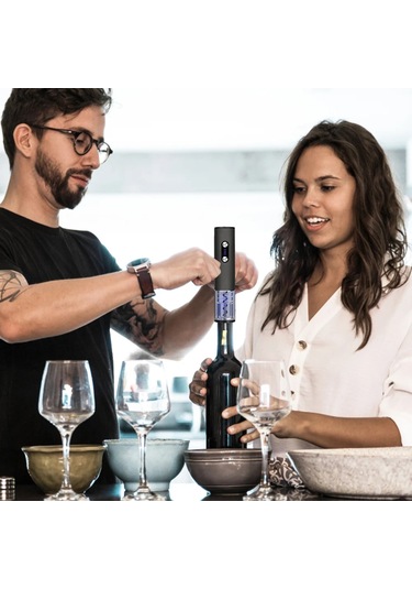 Otomatik Elektronik Tirbuşon Şarj Edilebilir Folyo Kesici Ve Usb Siyah