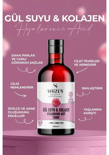 Shizen Beauty Professional Gül Suyu & Kolajen Hyaluronik Asit Tonik 400 ML