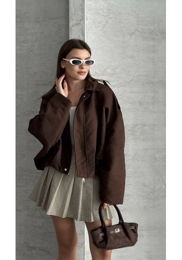 Prifaldi Zr Oversize Süet Bomber Ceket Kahverengı