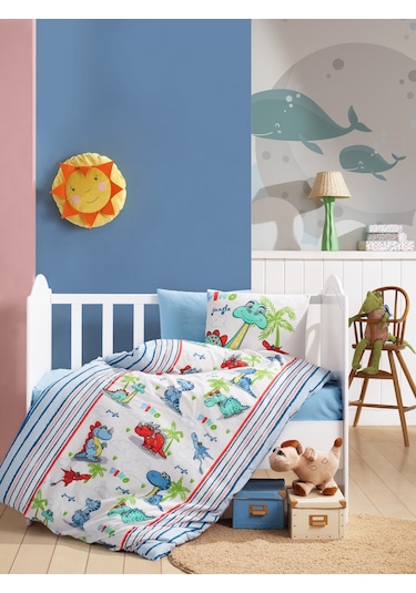 Cotton Box Flanel Bebek Nevresim Takımı Dino Mavi