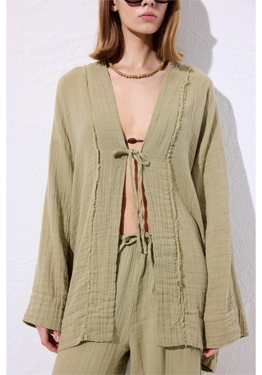 Müslin Geniş Kollu Kimono Adaçayı Adaçayı