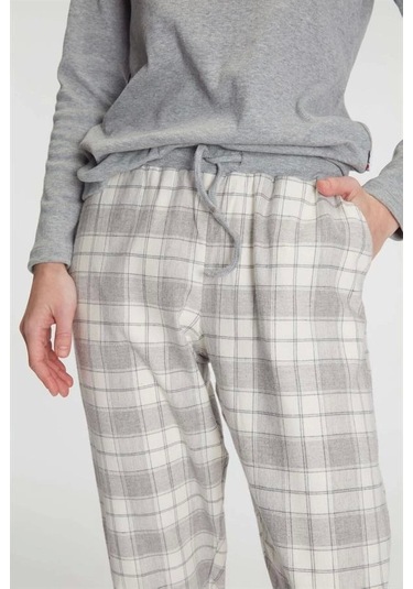 Anıl Pamuklu Uzun Kol Pijama Takımı Gri