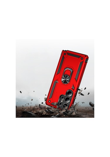 Samsung Galaxy Uyumlu S25 Ultra Kılıf Sofya Yüzüklü Standlı Zırhlı Korumalı Silikon Kılıf Siyah