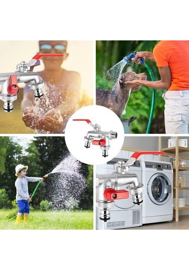 Çift Çıkış Musluğu, 1/2 İnç Ve 3/4 İnç Küresel Vana, Pirinçten Ekru