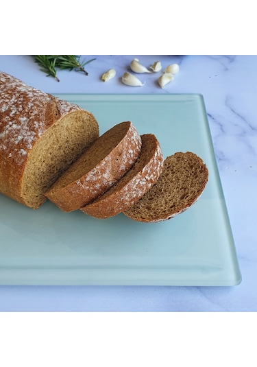 Decorita Kanallı Cam Kesme Tahtası Cam Kesme Tablası Kenarı Ahşap Desenli 25cm x 35cm