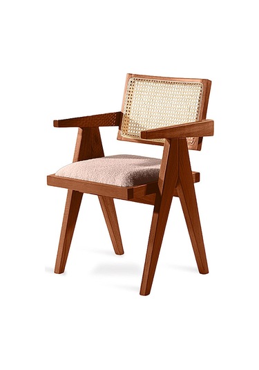 Luna Pergel Hazeranlı Model Hasırlı Natural Ahşap Sandalye Ceviz - Krem