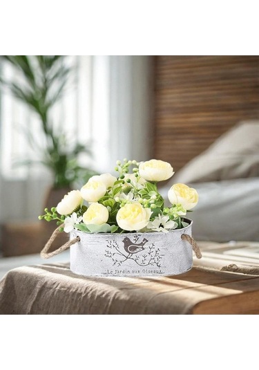 Pazly Vazo Suntek Saksuk Rustik Metal Kovası Demir Çiçeklik 21x11x8cm Rp