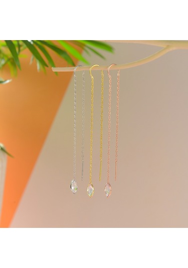 Queen Silver Jewelry 925 Ayar Gümüş Mekik Taş Sallantılı Küpe Altın