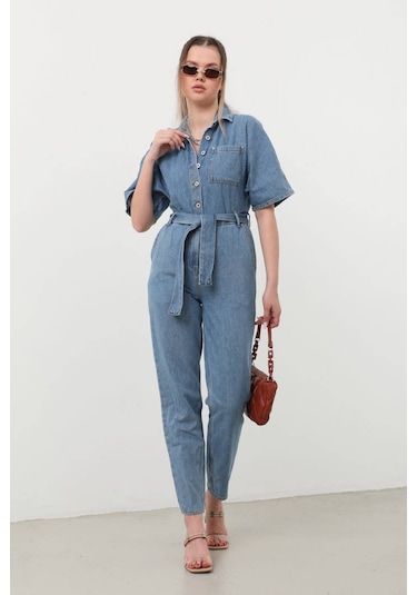 Kadın Yarasa Kol Jean Tulum Mavi 001