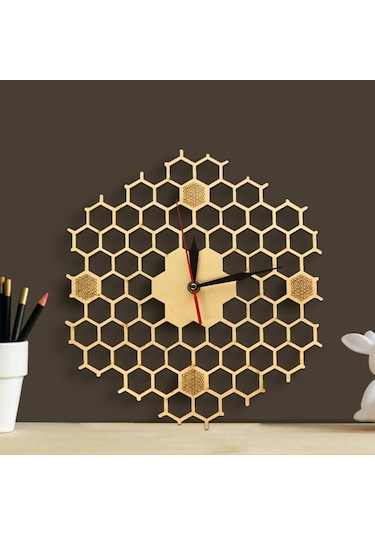 Homyl Altıgen Ahşap Duvar Saati Sessiz Kuvars Saatleri Oturma A A