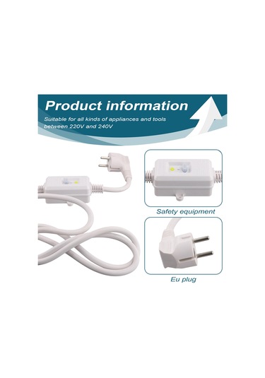Xurunkeji Fı Sigorta Prizi, Kaçak Akım Sigorta Fişi, Kablolu, Kişisel Koruma Adaptörü, Ab Fişi, Beyaz