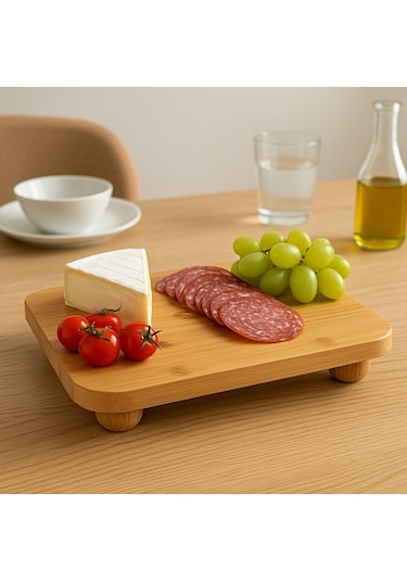 Qerhome Bambu Top Ayaklı Kare Sunumluk 25 Cm Alg Beyaz