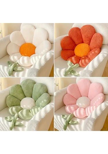 Elmpaly Turuncu Yastık 24x25 İnç Yumuşak Puşiden Dekoratif Çiçek Koltuk Yastığı Turuncu