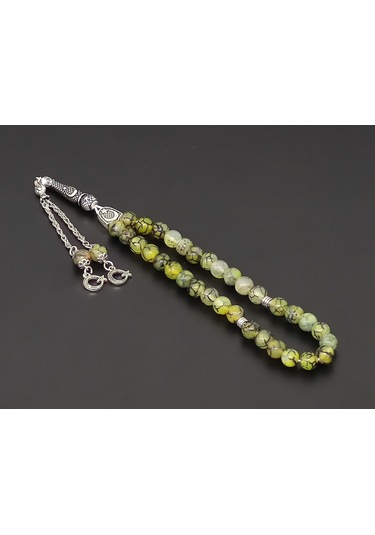 Yeşil Yosunlu Akik Doğaltaş Tesbih - 8 MM Küre Kesim - Ürün