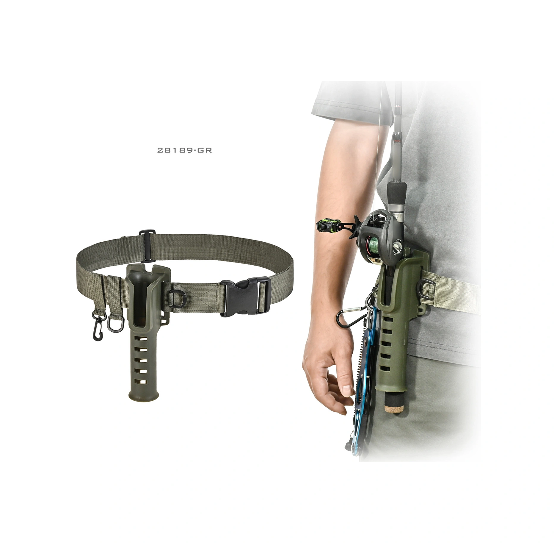 Youtek Askılı Balıkçılık Çubuğu Tutucu Bel Kemeri - Yeşil Renk, Oxford Kumaş-nilon-alloy Malzeme, 20-135cm Uzunluk Aralığı