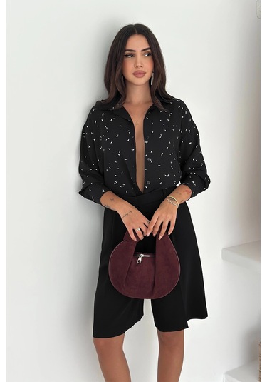 Varak Baskılı Gömlek Siyah
