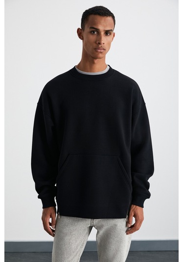 SANTIAGOS Erkek Pamuk-Polyester Siyah Sweatshirt