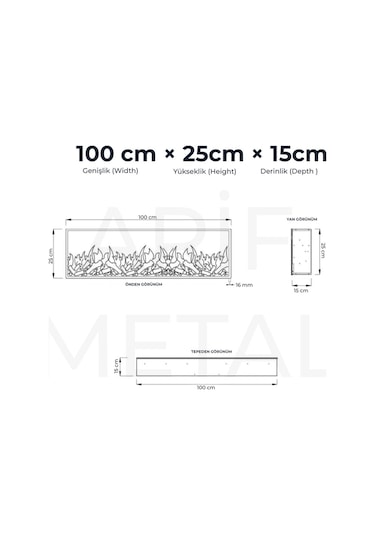 Arif Dekoratif Elektrikli Yapay Şömine - 100x25x15 Cm - Farklı Renk Modları, Kumandalı, Bluetooth