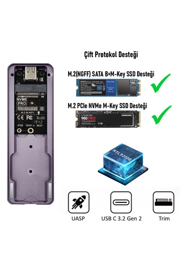 Jeyı İ9-gtr M.2 Ssd To Usb 3.2 Gen2 Ssd Muhafaza Kutusu