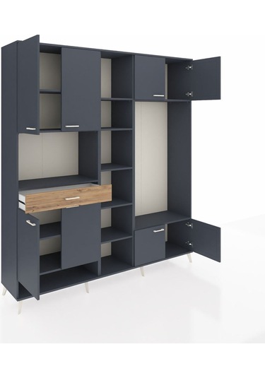 Hyperion Dolap 12 Raflı Tek Çekmeceli 8 Kapaklı 220x44x243 Antrasit-antrasit/çam Antrasıt/atlas Çam