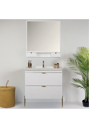 Kobos Noble 80 Cm Banyo Dolabı Seti Bianco Beyaz