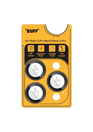Buff Apple Uyumlu iPhone 16 Pro Max / 16 Pro Titanyum Lens Koruyucu Black