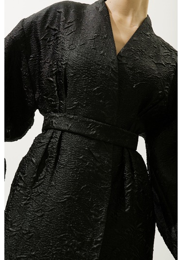 Jakar Organze Kimono Siyah Siyah