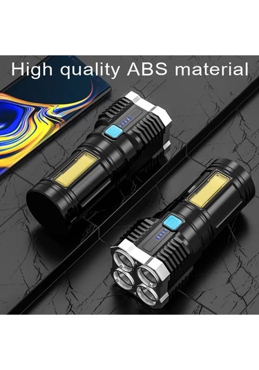 Neevoyu 4'ü 1 Arada Usb Şarjlı Çok Fonksiyonlu Cob Led El Feneri - Kamp & Outdoor Siyah