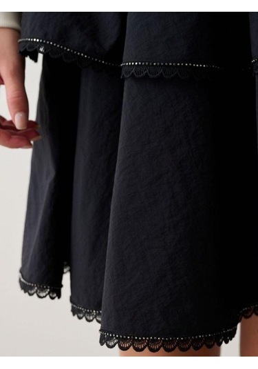 Kız Çocuk Beli Lastikli Taşlı Etek-15348 Siyah