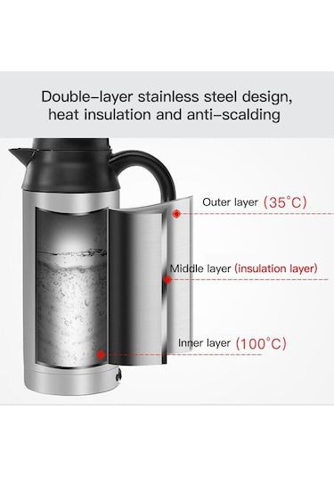 Trendooze Taşınabilir Su Paslanmaz Isıtıcısı Gümüş Elektrikli Araba 750ml 12v/120w Cz