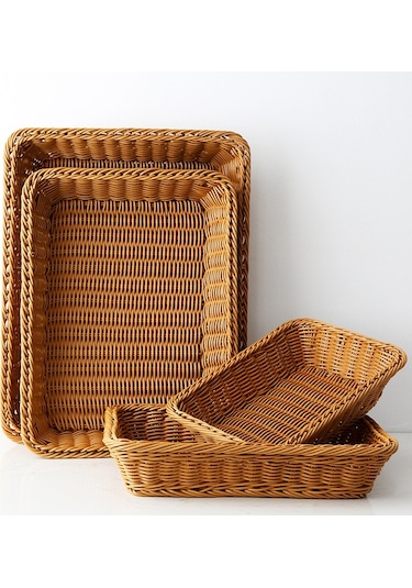 Sones A1744 Rattan Sepet Gıda Meyve Saklama Sepeti Dikdörtgen Meyve Tabağı, Boyut: Ekstra Büyük Diğer