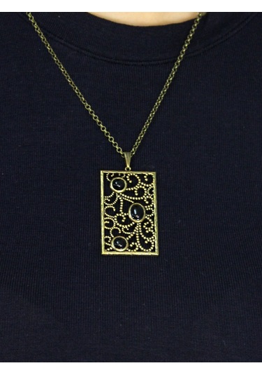 Doğal Taş Oniks 3'lü Doğal Taşlı Antik Kadın Kolye Euk45o Siyah