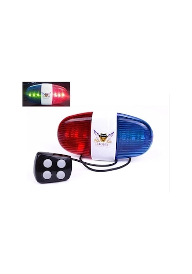 Bisiklet Polis Sirenli Korna 4 Farklı Melodi 6 Işıklı Pil Dahil Mavi - Kırmızı