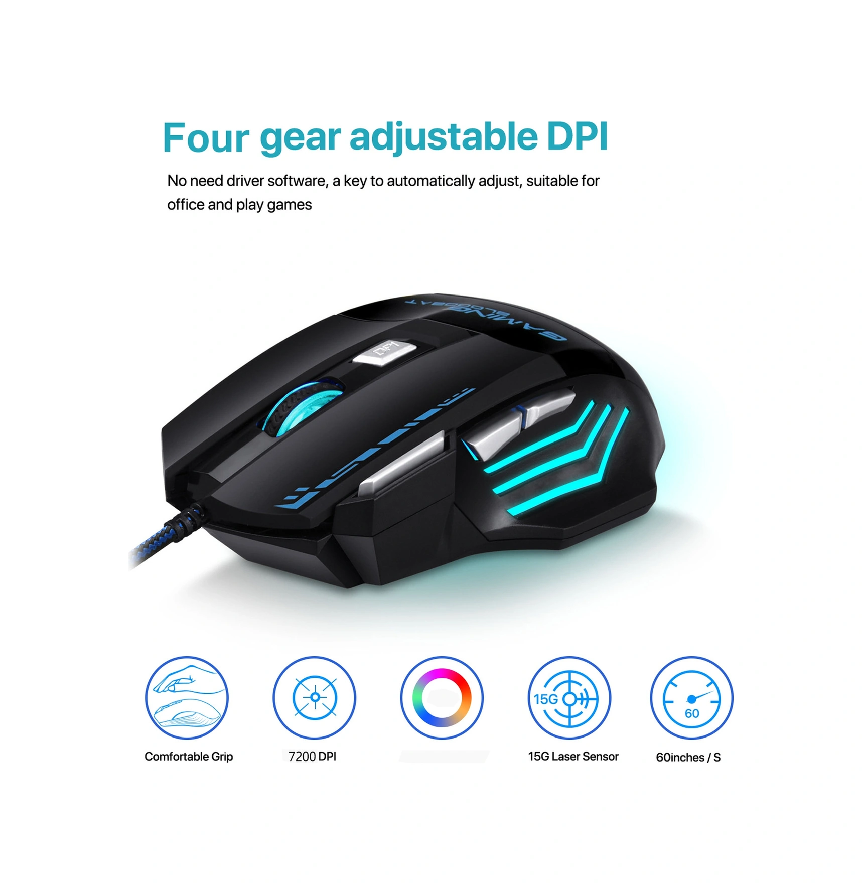 Sones Gamıng Bloodbat Gm02 7 Tuşlu Usb Kablolu Optoelektronik Oyun Faresi Dijital Solunum Işıkları Faresi Diğer