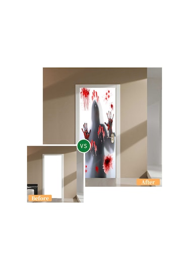 Folinda Halloween Kanlı Perde Stickerları 2 Adet - Pvc Materyal, Kolay Uygulama, Korku Atmosferi Oluşturucu, Kapı/pencere Dekorasyonu 38.5x200cm X2