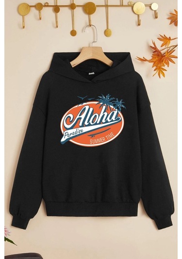 Çocuk Aloha Baskılı Sweatshirt Siyah