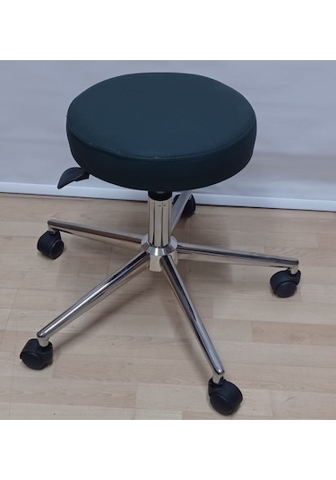 Hekim Taburesi Döner Tablalı Tabure Koyu Yeşil Suni Deri