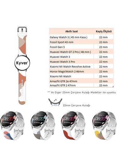 Kyver Watch Magic 2 46mm Desenli Silikon Kordon 22 Mm Uyumlu