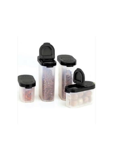 Siyah Kapak Baharatcık Set 4 Lü Şeffaf
